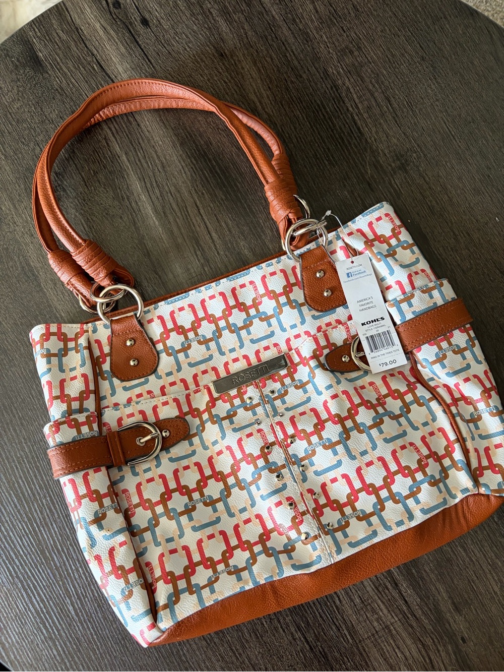Rosetti Multicolor Link-Print Tote with Tan Accents